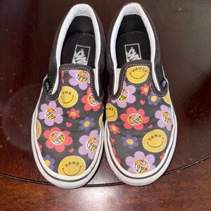 Vans Off The Wall Slip-On Kids Size 2 Radically Happy Black Sneaker